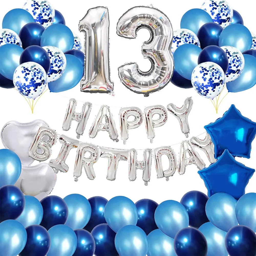 Blue Night Blue Moran Silver Birthday Silver 13 digital aluminum mold balloon set matte blue Pearl blue