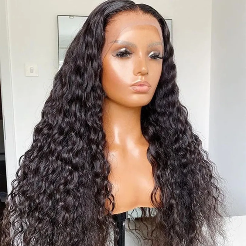 2024 neue Lace Front Perücken 26 Zoll 180 Dichte verworrene lockige synthetische tiefe Wasserwelle für schwarze Frauen mit Babyhaar vor gezupft