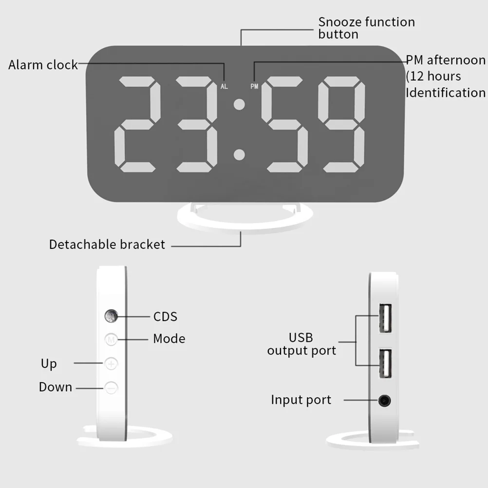 

Digital Alarm Clock with Dual USB Charging Ports Large Easy-Read Mirror Surface LED Display Snooze Function (Blue Display