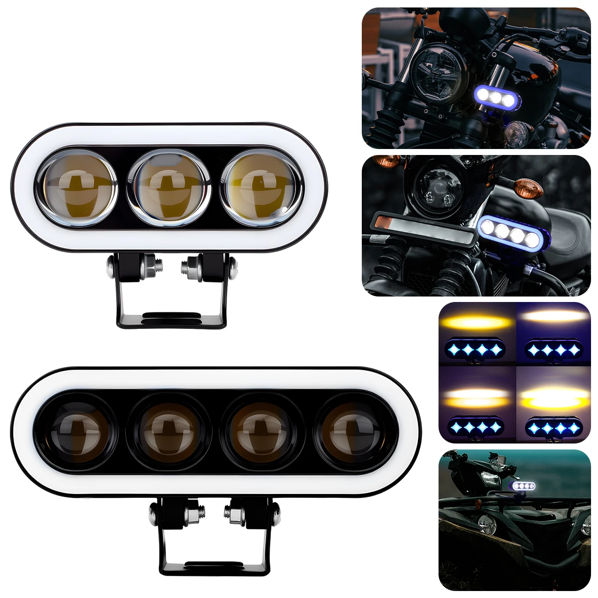 

Motorcycle Headlights LED Lens Auxiliary Spotlight Dual Color Fog Lamp Motorcycle Work Light Aperture Decorative Accessories