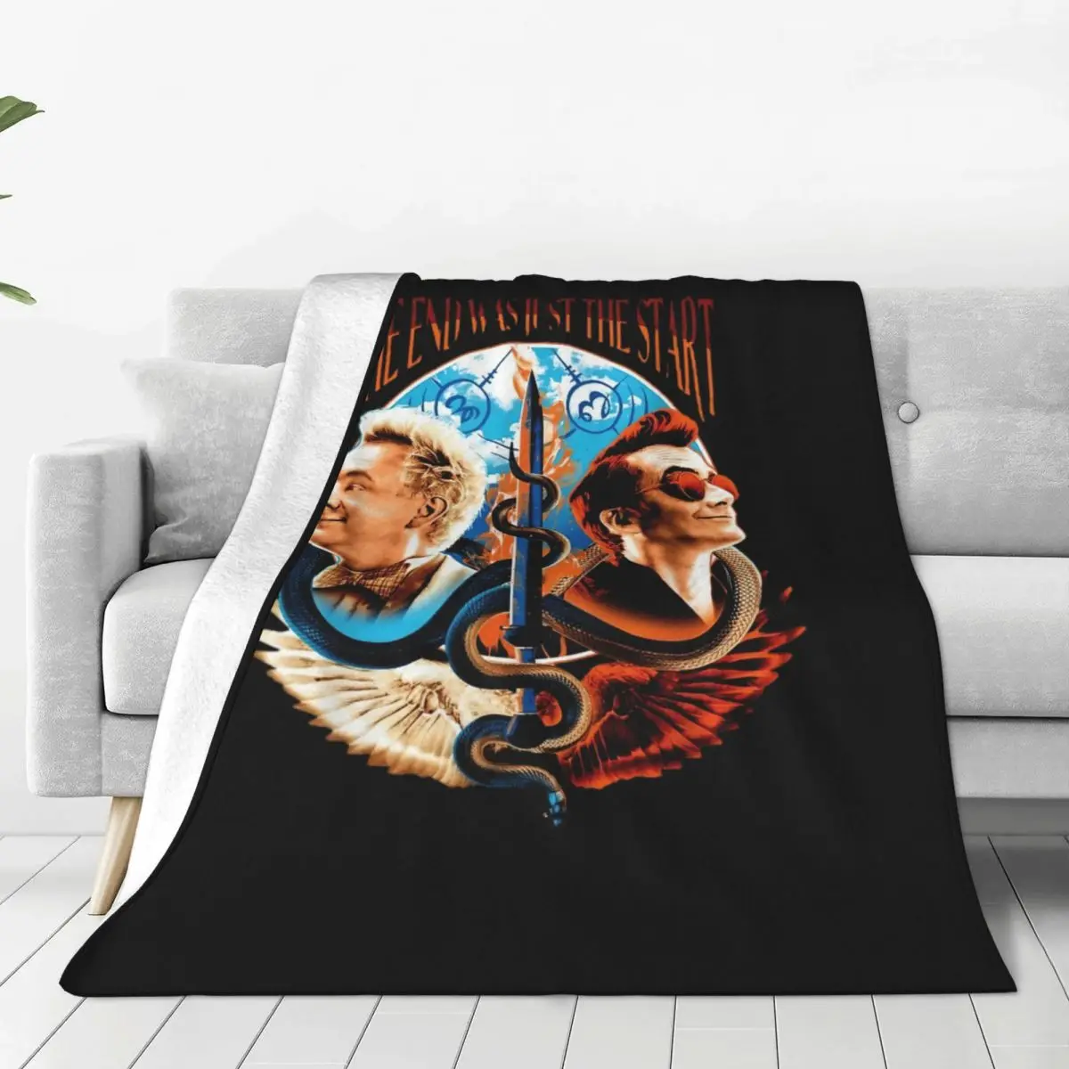 Good Omens Flannel Throw Blanket Aziraphale Blanket for Bed Car Warm Plush Thin Quilt