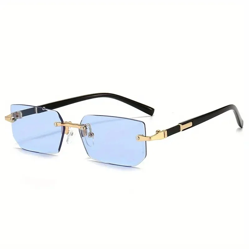 Men's Golden Glasses Fashion Women Men Rimless Sunglasses Small Square Sun Glasses for Female Male Summer Traveling Sunny Shades