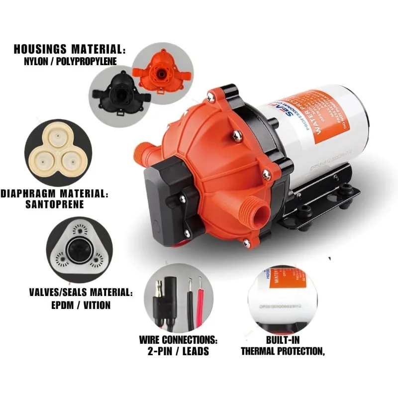 Diaphragm Pump -with Heavy Duty Pressure Switch | Self-Priming, Quiet Operation,Ideal for RV, Marine, and Off-Grid Water System