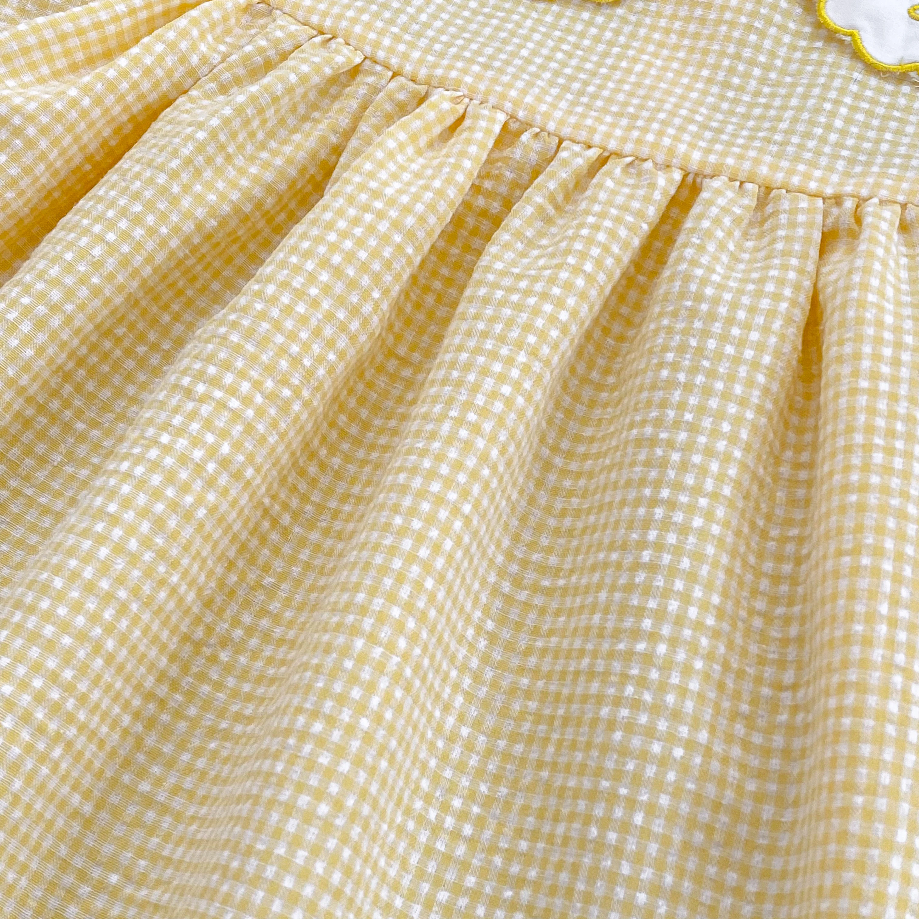 2026 Sommer 2-6 Jahre Kinder Karo-Süßes Partykleid 0-24 Monate Baby Mädchen Stickerei Kragen Kurzarm Body Gelbes Schwesterkleid – Detail 26