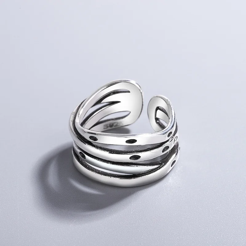 PANJBJ 925 Sterling Silber Multilayer Unregelmäßige Geometrische Ring für Frauen Einfache Charme Retro Schmuck Geschenk Dropshipping – Detail 24
