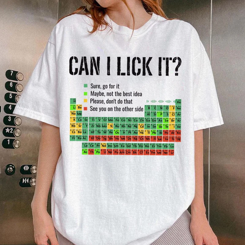 Can I Lick It Shirts Periodic Table Print Men Women Fashion Casual T-Shirts Funny Chemistry Clothes Unisex Short Sleeve T-shirt