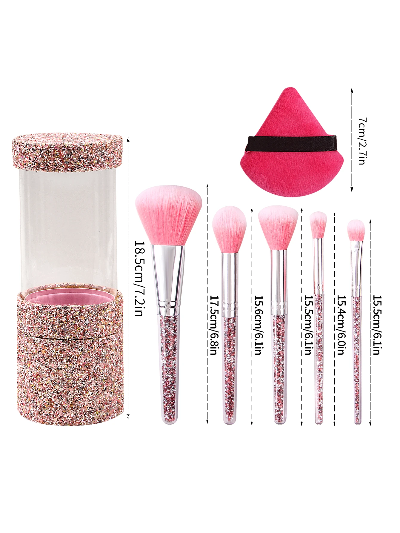 8PCSの絶妙なメイクブラシセット - ダイヤモンドハンドルのメイクブラシセット + ソフト扇形パウダーパフ + ポータブル収納バケツ