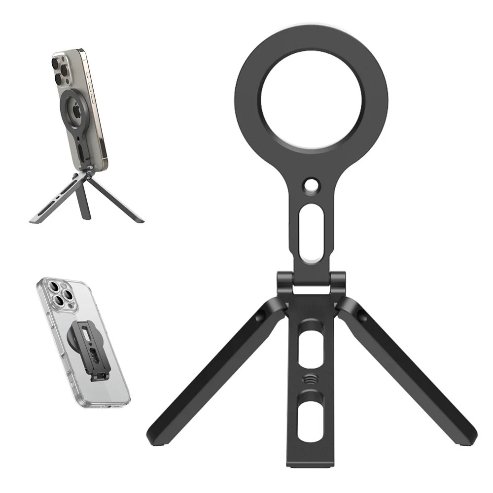 

360° Rotate Magnetic Phone Tripod Stand w 1/4'' Pocket Phone Bracket Foldable Tripod For Magsafe IPhone & Android Selfie Video
