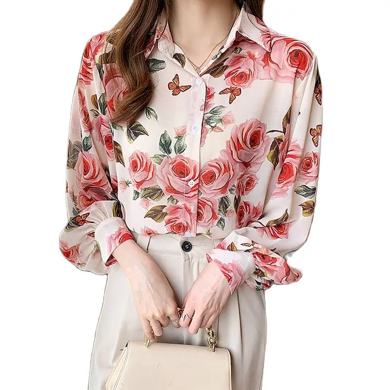 New chic ladies chiffon shirts Fashion printing women blouses 2022 Spring autumn causal Long sleeve blouses mujer blusas