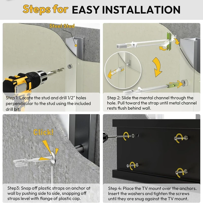 Promotion! Steel Stud TV Mount Kit, Metal Stud TV Mount Kit For Tilt & Low Profile Tvs, Drywall Anchors For TV Mount Kit