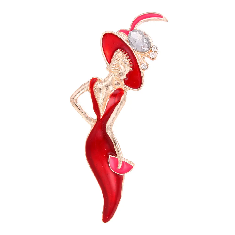 Fashion Modern Girl Brooch Red Sexy Goddess Brooches 3D Character Portrait Pin Creative Design Jewelry Accessories for Women