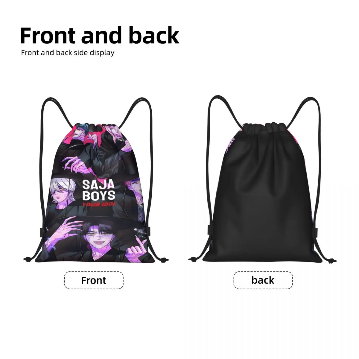 カスタム Kpop ハンターデーモンズ巾着バッグトレーニングヨガバックパック女性男性サジャボーイズスポーツジムサックパック