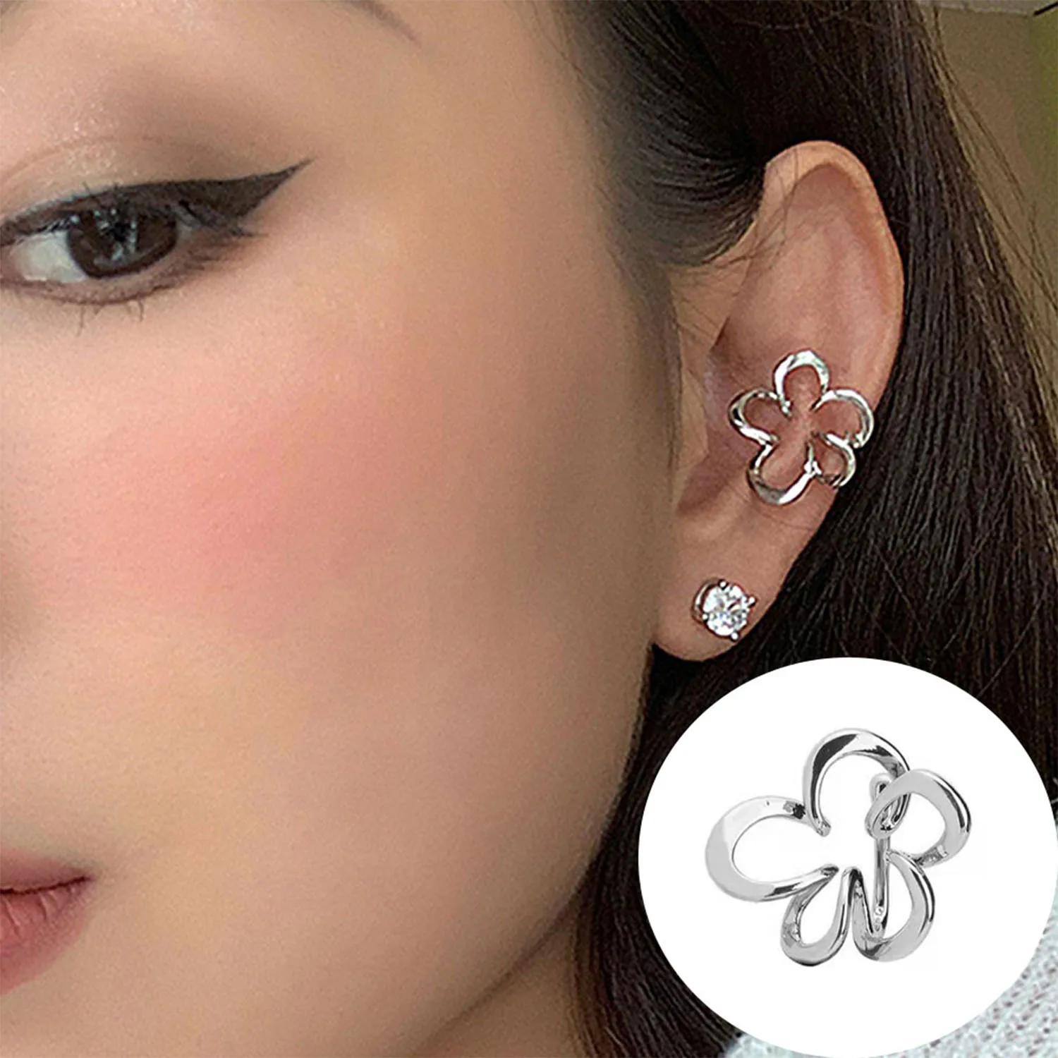 Metal Flower Ear Bone Clip Ear Cuff No Piercing Holeless Ear Clip Geometric Trendy Earrings Women No Pierced Ear Clips Gifts