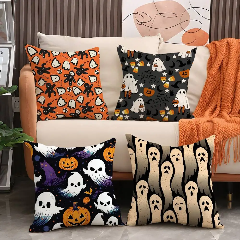 

Pillow Case Cute Spooky Halloween Pumpkin Holiday Horror Atmosphere Short Plush Double-sided Printing Home Cushion Cover