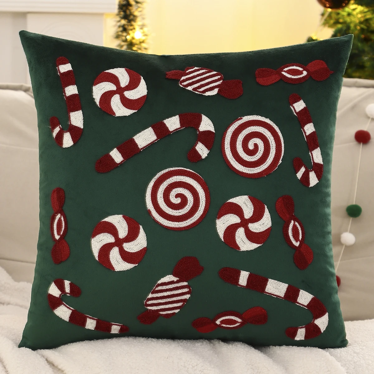 1 PC Christmas Candy Throw Pillow Cover Velvet Embroidery Snowflake Christmas Decoration Living Room
