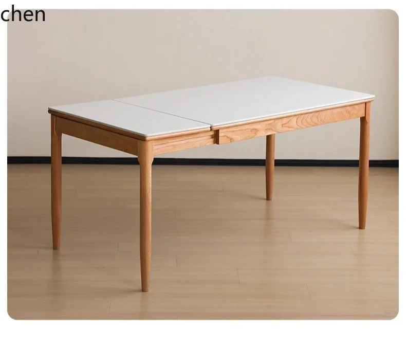 ZML Solid Wood Rock Plate Dining Table Extendable Original Wood Style Minimalist Small Apartment Household