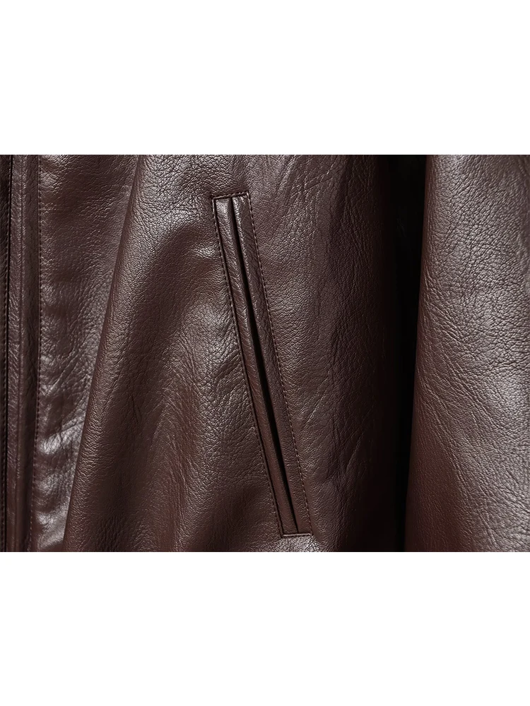 レディースPUジッパーショートジャケット ヴィンテージカジュアル 長袖 ターン ダウンカラー コート 2025秋冬 レディースレザー ストリートウェア