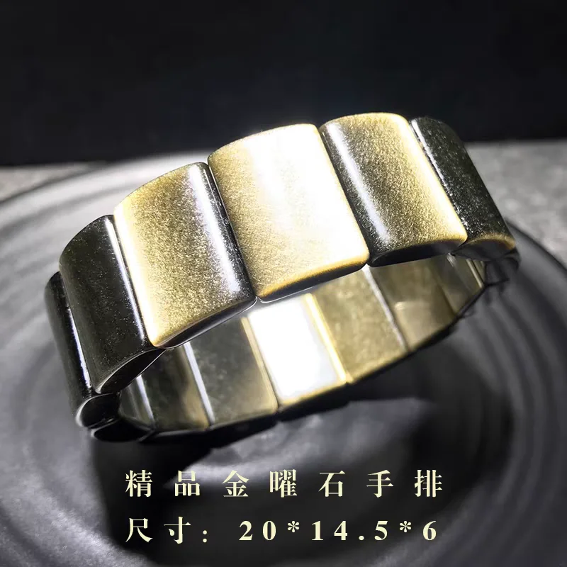 

Natural Gold Obsidian Rectangle Beads Bracelet Women Men Gold Obsidian 20x15mm Stretch Gemstone Rare Bangle AAAAA