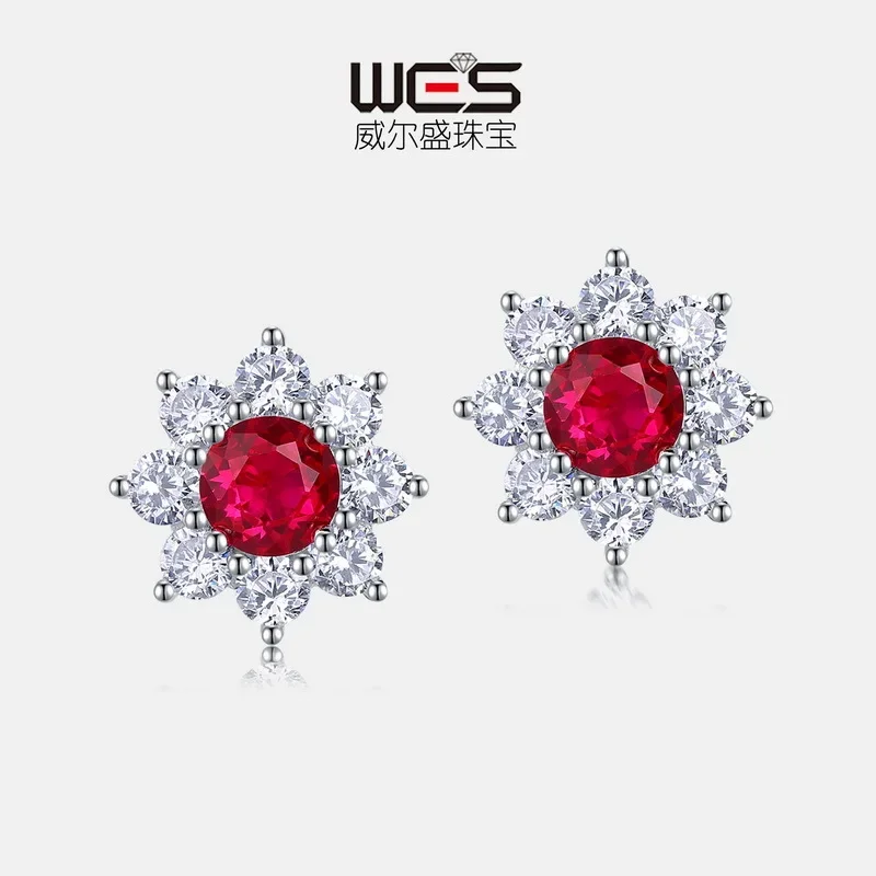 light-luxury-flower-cultivated-ruby-earrings-for-women-18k-gold-cultivated-color-baby-stone-pt950-platinum-earrings-simple