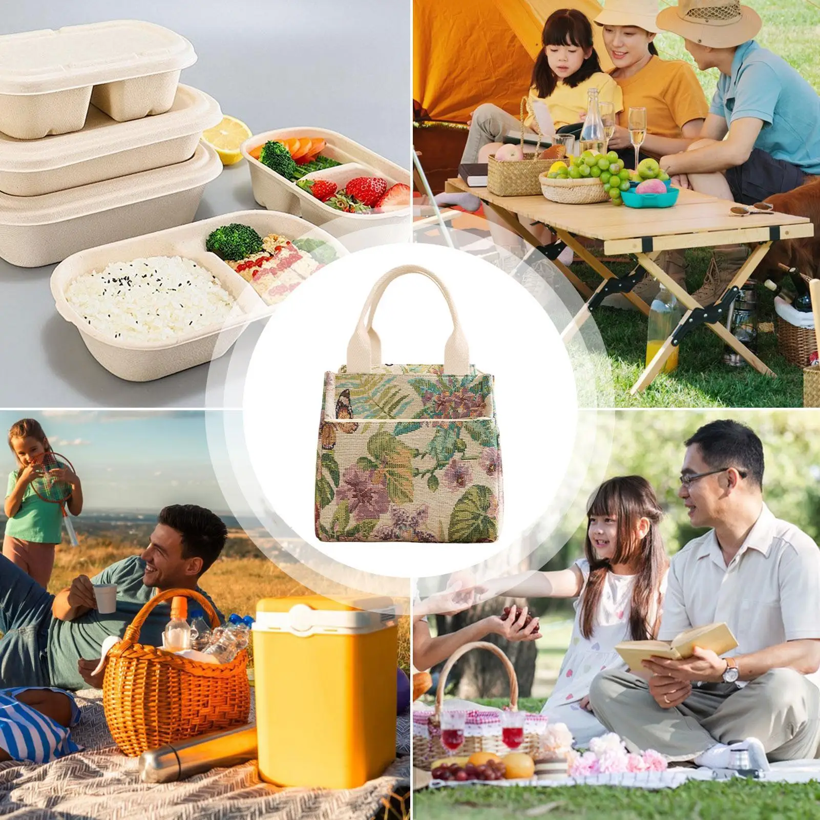 Сумка для обеда, женская водонепроницаемая сумка с цветочным принтом, контейнеры, изолированные сумки для обеда для женщин, для работы, еды, девочек, взрослых, детей, путешествий