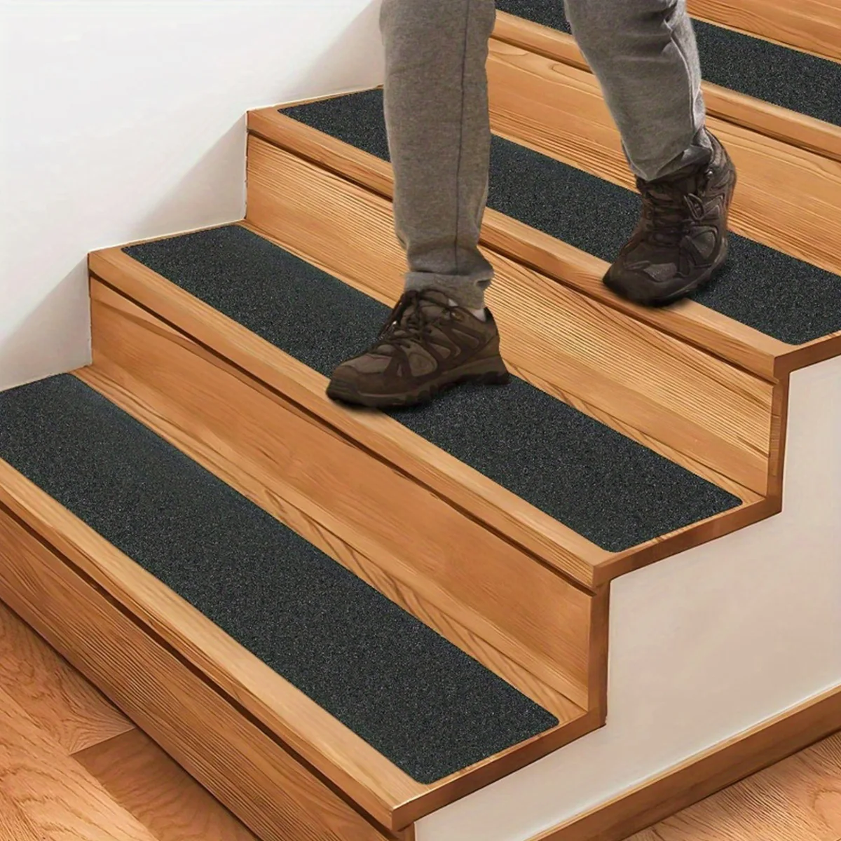 Non Slip Outdoor Stair Treads Black Pre-Cut Anti Slip Grip Tape Non Skid Heavy Duty Traction Adhesive Step Stripes