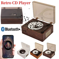 Vintage Leather Portable CD Player Rechargeable Remote Control Desktop CD Player Bluetooth5.0 Support CD USB 3.5mm AUX for Phone
