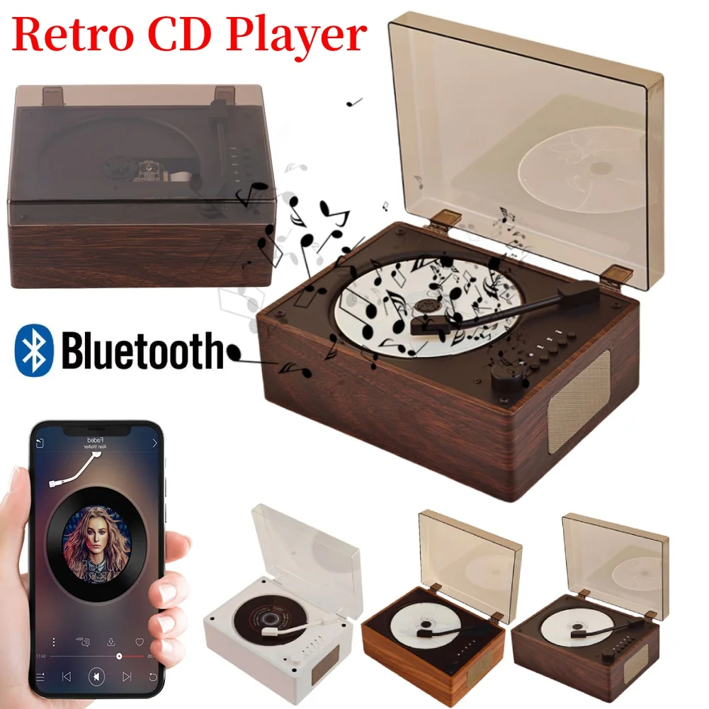 Vintage Leather Portable CD Player Rechargeable Remote Control Desktop CD Player Bluetooth5.0 Support CD USB 3.5mm AUX for Phone