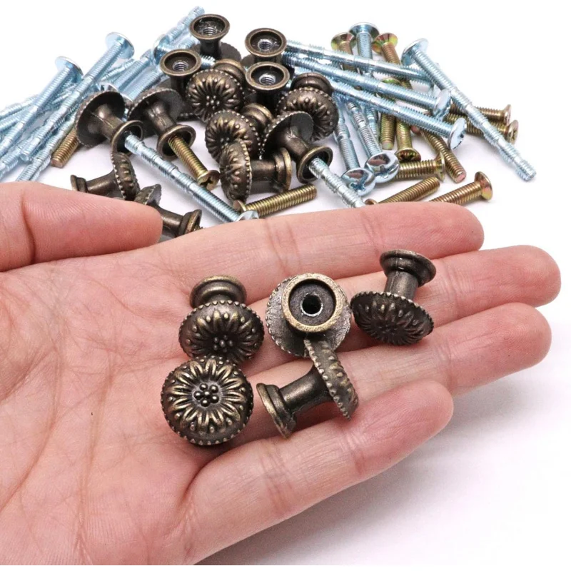 18 ชิ้นลิ้นชัก Vintage, ดึง, กล่องเครื่องประดับขนาดเล็ก, สังกะสีอัลลอยด์ Knob จับไม้