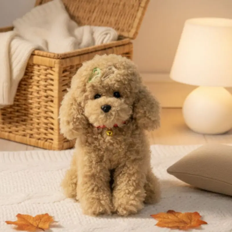 Fijne, realistische, schattige teddybeer-puppy knuffels, hoogwaardige, pluizige poedelpop, warme knuffeldier, perfect als kerst- of verjaardagscadeau.