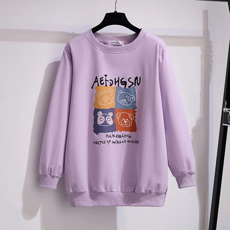 Plus Size 175Kg Women's Bust 170 Spring Autumn New Loose Round Neck Cartoon Sweatshirt Large 6XL 7XL 8XL 9XL 10XL 11XL 6 Colors