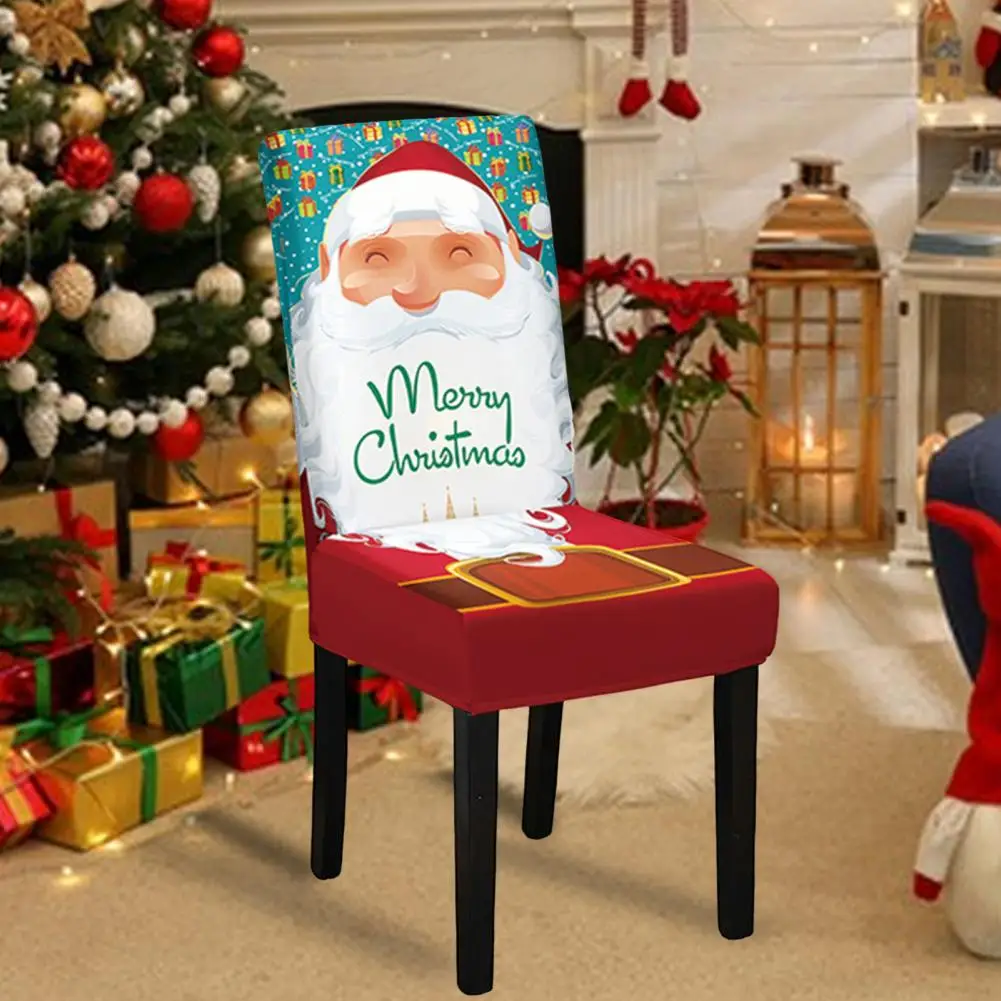 Holiday Chair Accessories Elastic Stretch Chair Covers Festive Christmas Chair Cover Set with Cartoon Santa Snowman for New