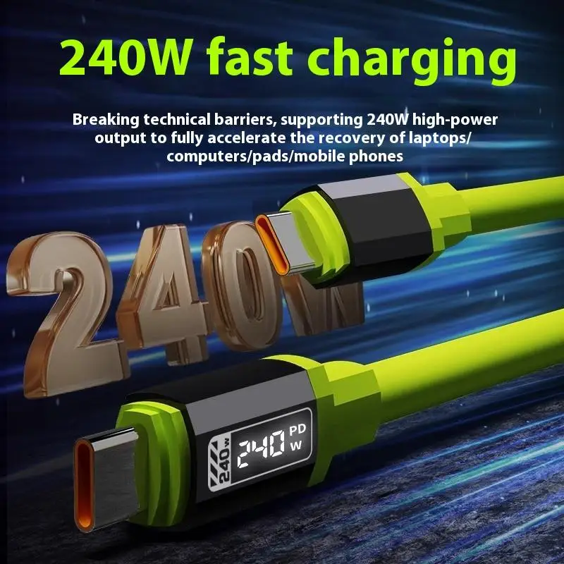 240W 1.5M Fast Charging USB Type-C To Type-C Cable With Real-Time Power Display For Huawei, Xiaomi, Samsung, OPPO,VIVO Universal