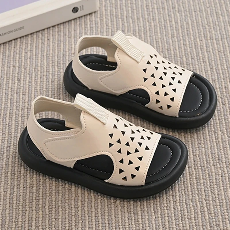 

PU Leather Summer Sandals For Kids 2025 Trend Fashion Girl's Sandals Anti-slippery Casual Sandals For Boys Hollow Kid's Sandals