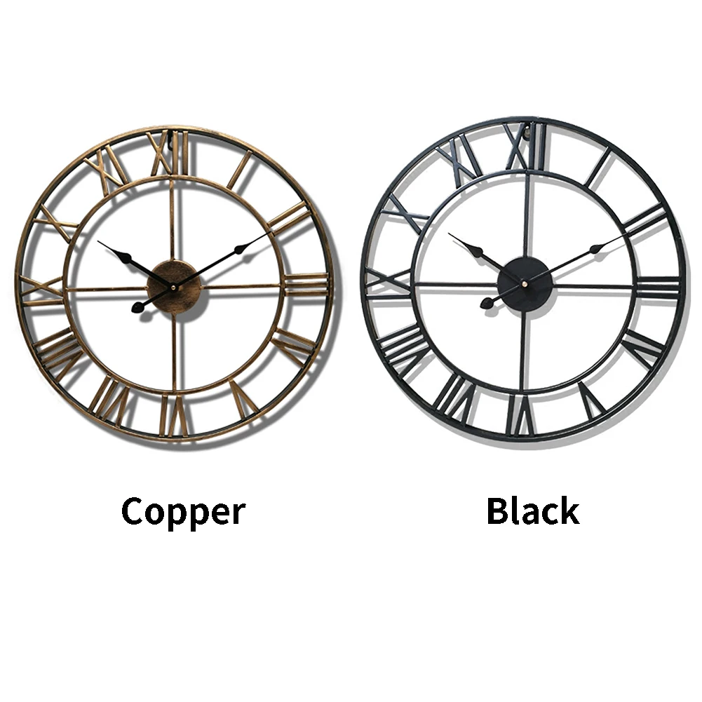 Modern 3D Large Wall Clock 40cm with Roman Numerals Retro Silent round Metal Iron for Nordic Living Room Decor