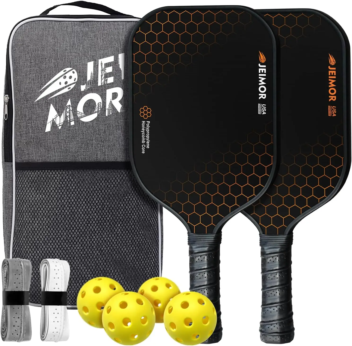 

Набор из 2 ракеток для пиклбола с поверхностью из стекловолокна, текстурированной рукояткой для вращения и контроля, легким сердечником, включает в себя мячи и сумку.