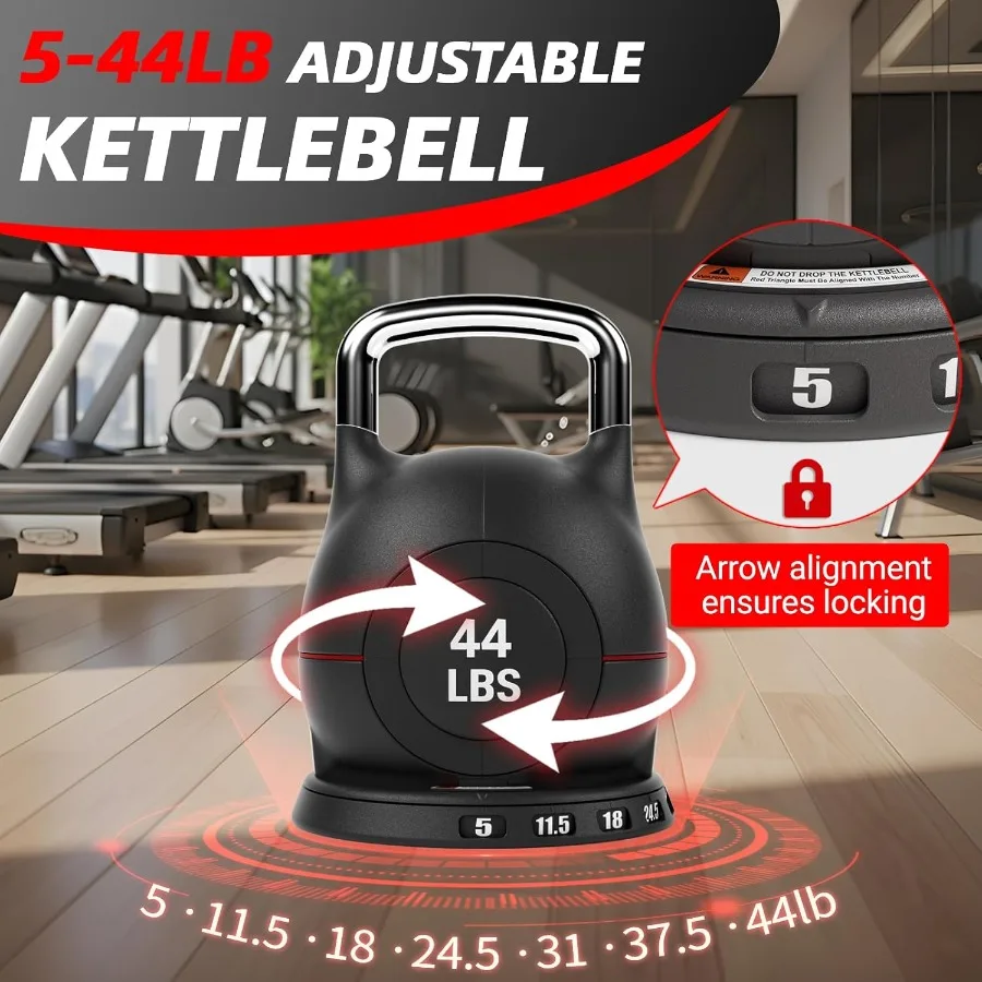 Zestaw Regulowanych Kettlebell LIFERUN - 7w1 Kettlebells do Ćwiczeń w Domu i Cross-trainingu Ofera Opcje Obciążenia 10 kg lub 20 kg