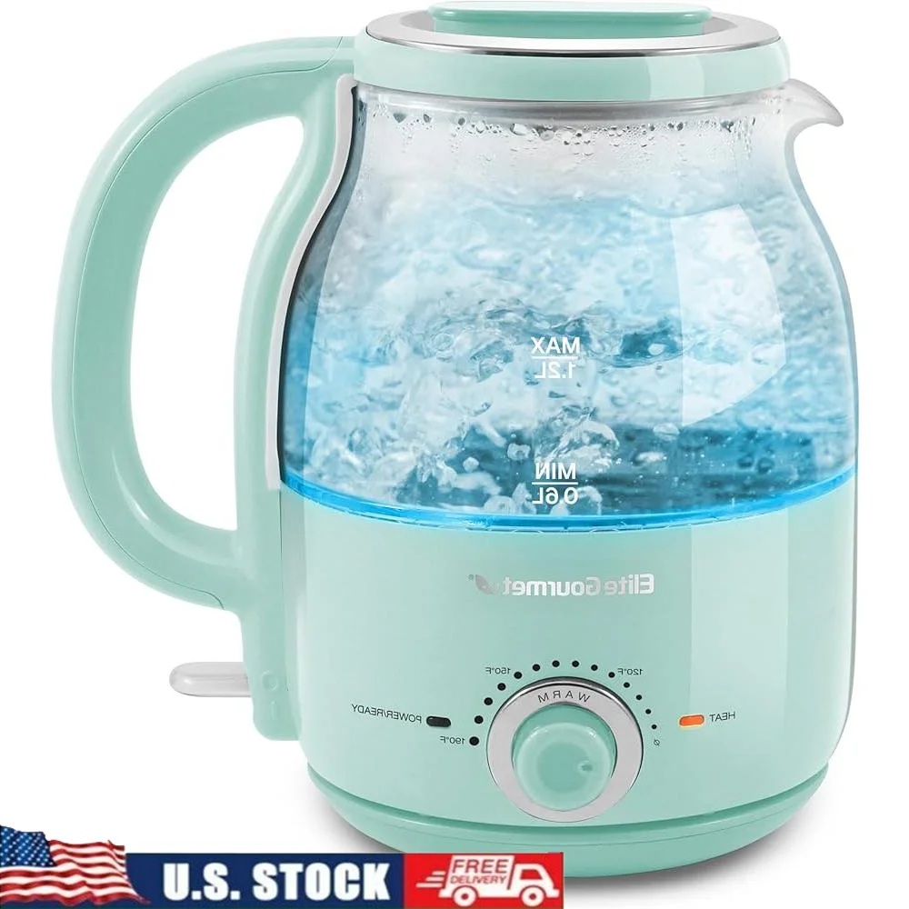 

Electric Glass Kettle 1200W BPA-Free Temperature Control Keep Warm Cordless 360 Base LED Light Auto Shut Off Safe Design