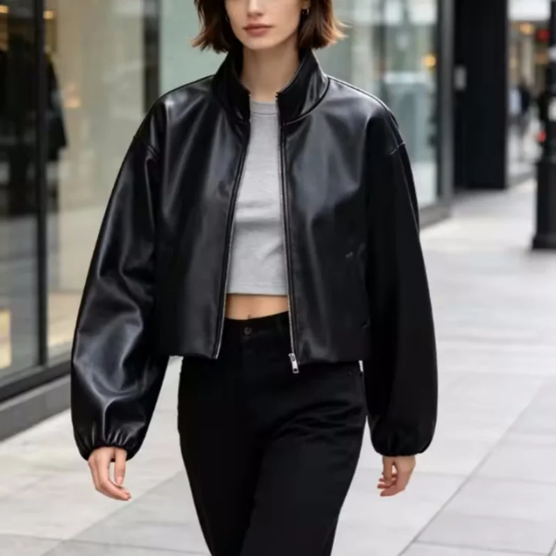Guobioziy 2026 Women's New Chimney Collar Coated Jacket Fashionable and Versatile Elegant and Graceful Casual and Stylish