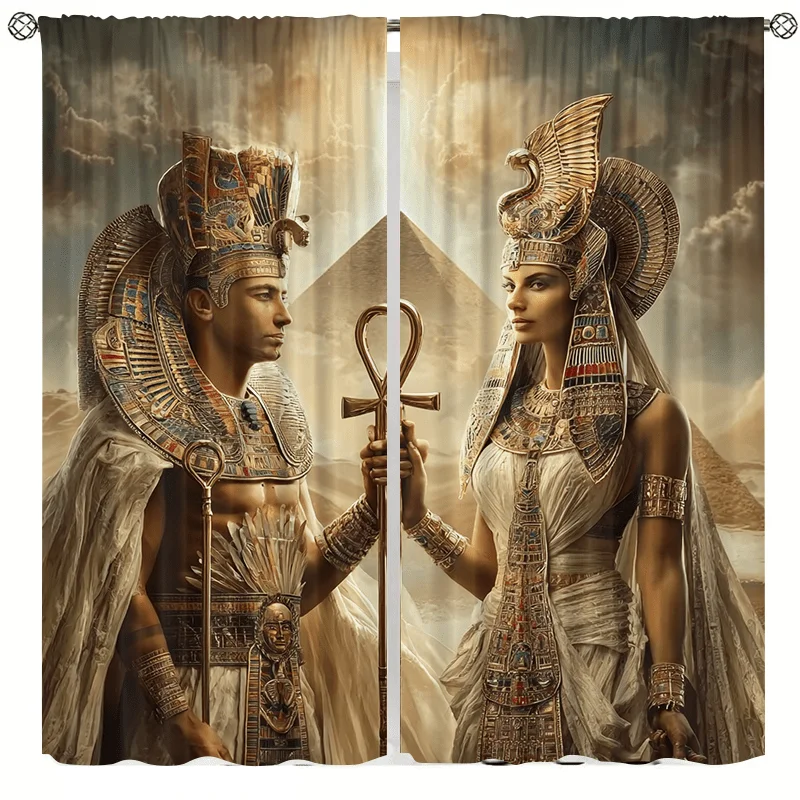 King and Queen of Egypt Curtains Pyramids Background Art Print Window Drapes Historical Theme Home Decor Living Room Bedroom