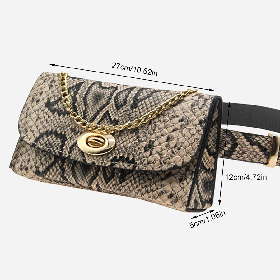 Simple Fashion Women Serpentine Leather Waist Pack Famous Brand Women Waist Belt Bag Fanny Packs Waist Pouch Phone Bag