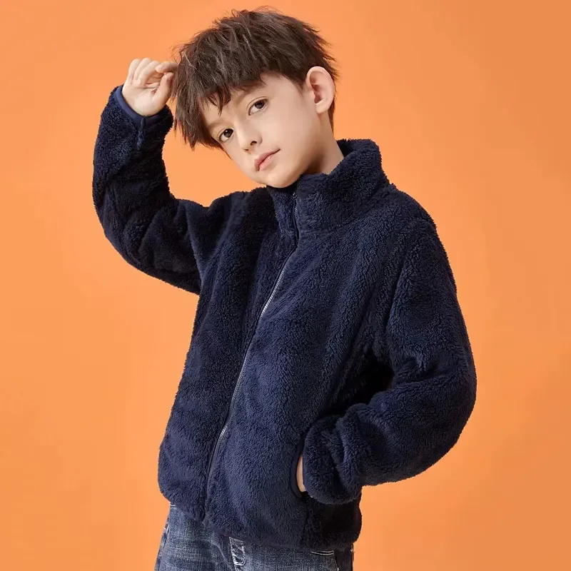 Children's Fleece Jacket Winter Thickened Warm Coats for Boys Girls Coral Velvet Windbreaker Teenager Outerwear Baby Outfits