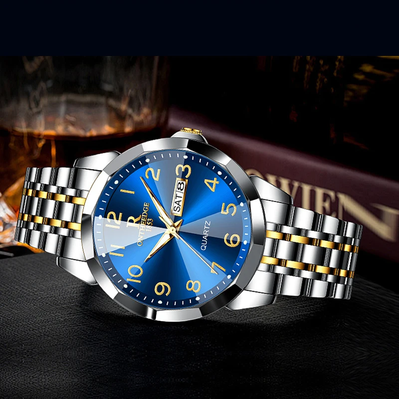 Fashion Couple Watches Rhombus Mirror Luxury Quartz Men and Women Wristwatch Waterproof Luminous Date Week His and Her Watch