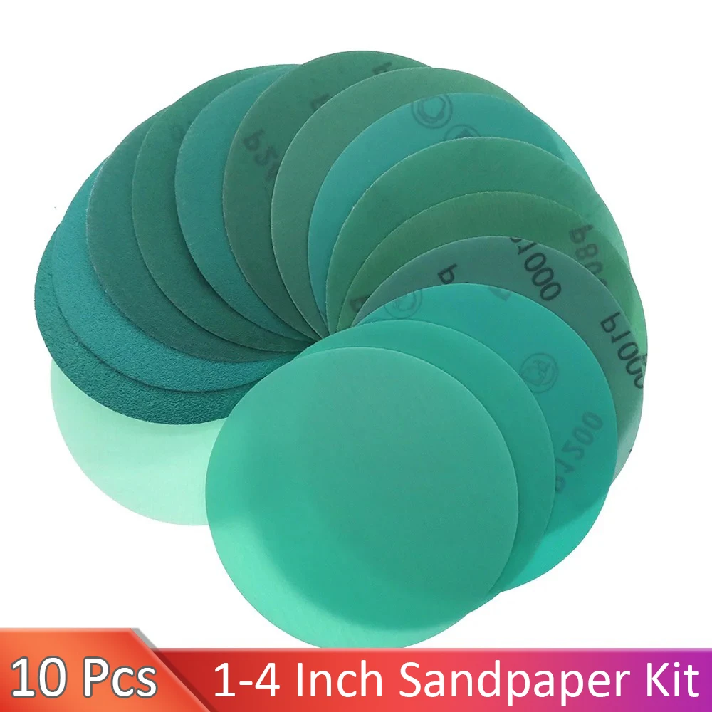 

10Pcs 1-4 Inch Abrasive discs 25-100mm 60 to 2000 Grits Hook&Loop Film Green Sandpaper Sanding Disc Abrasive Orbital Sander Pads