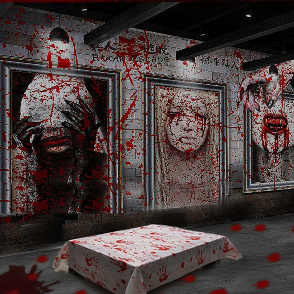 

2pcs Halloween Blood Tablecloth Party Arrangement Blood Staining Tablecloths Interior Decoration Props for Party and Halloween