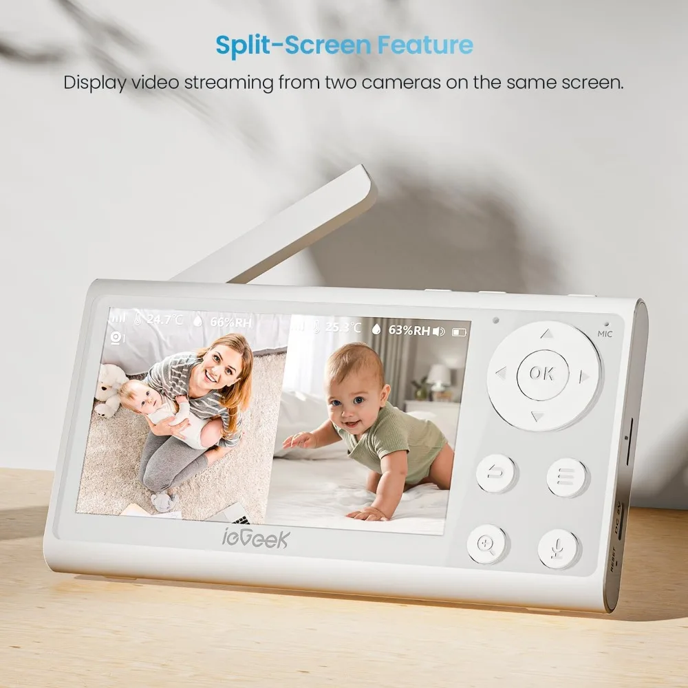 Baby Monitor with 2 Cameras, Split-Screen Video Baby Monitor with Audio and 1080P Camera 4.3" Screen - Night Vision, Two-Way Ta