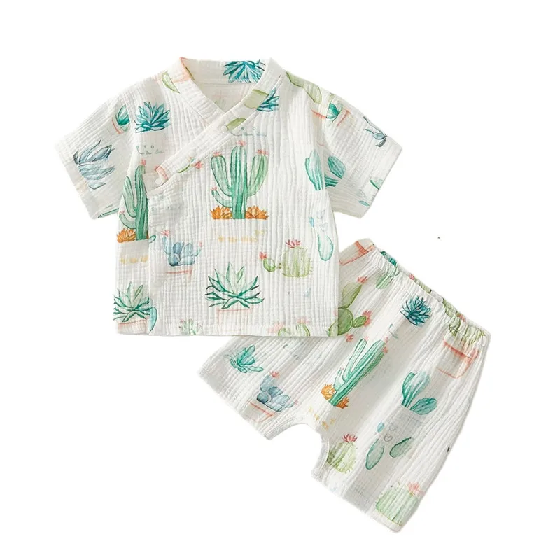 Baby Boys Girls Summer Outfits Clothes Newborn Muslin Cotton Short Sleeves Shirt Shorts Suits Top+Pants Sets 2pcs 0-18M