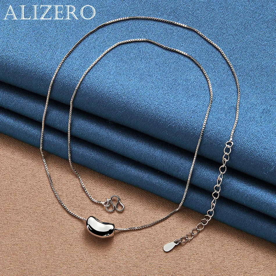 ALIZERO 925 Sterling Silver Bean Box Chain Necklace For Men and Women Fashion Jewelry Exquisite Party Engagement Wedding Gift