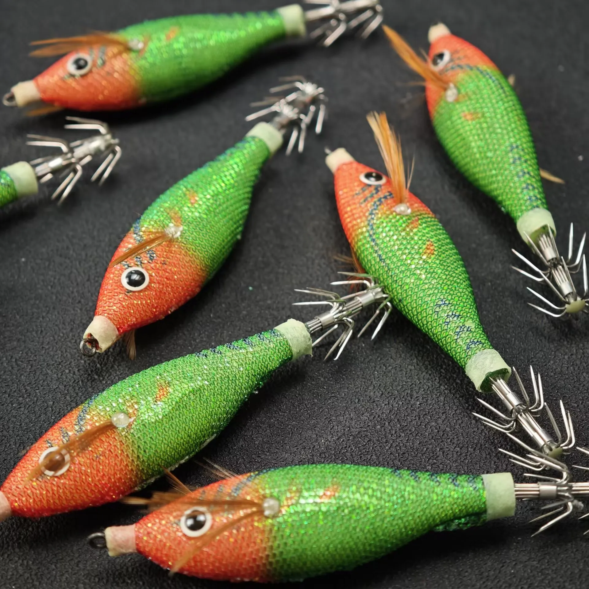 9 Stück/Set 9cm Leuchtende Tintenfisch-Jig-Haken Garnelen-Angelköder Leuchtende Garnelen-Jigs Tintenfisch-Oktopus-Angelzubehör – Detail 2