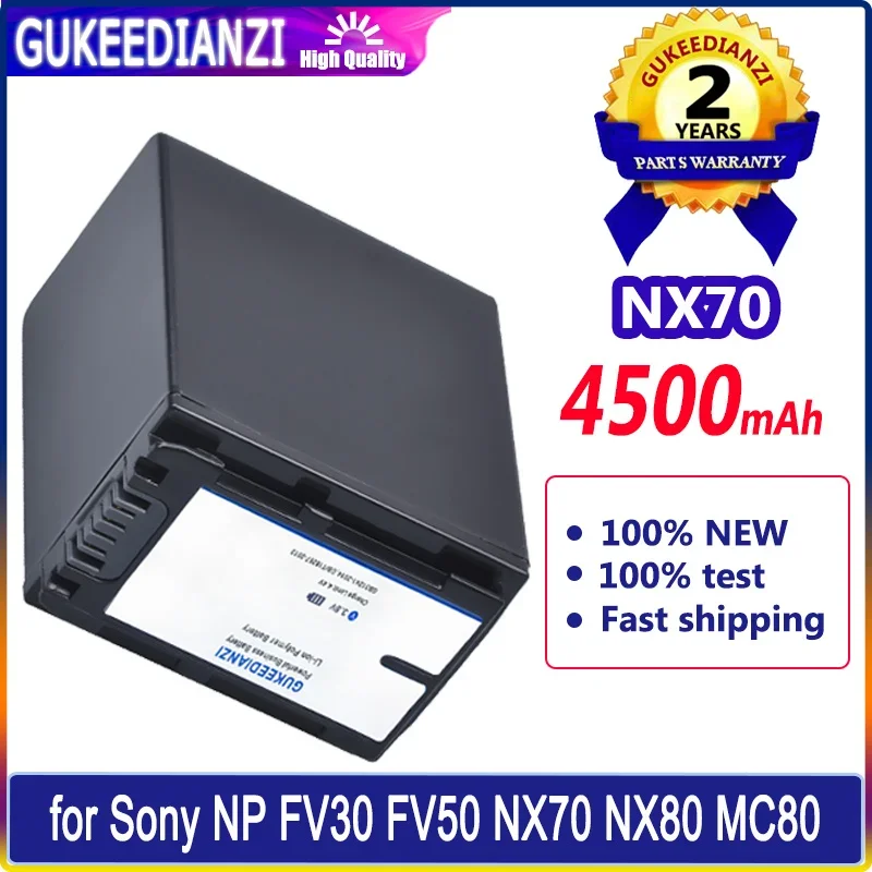 GUKEEDIANZI Battery 4500mAh for Sony NP FV30 FV50 FV60 FV70 PXW Z90 X70 NEX-VG30E HXR NX70 NX80 MC80 Batteries