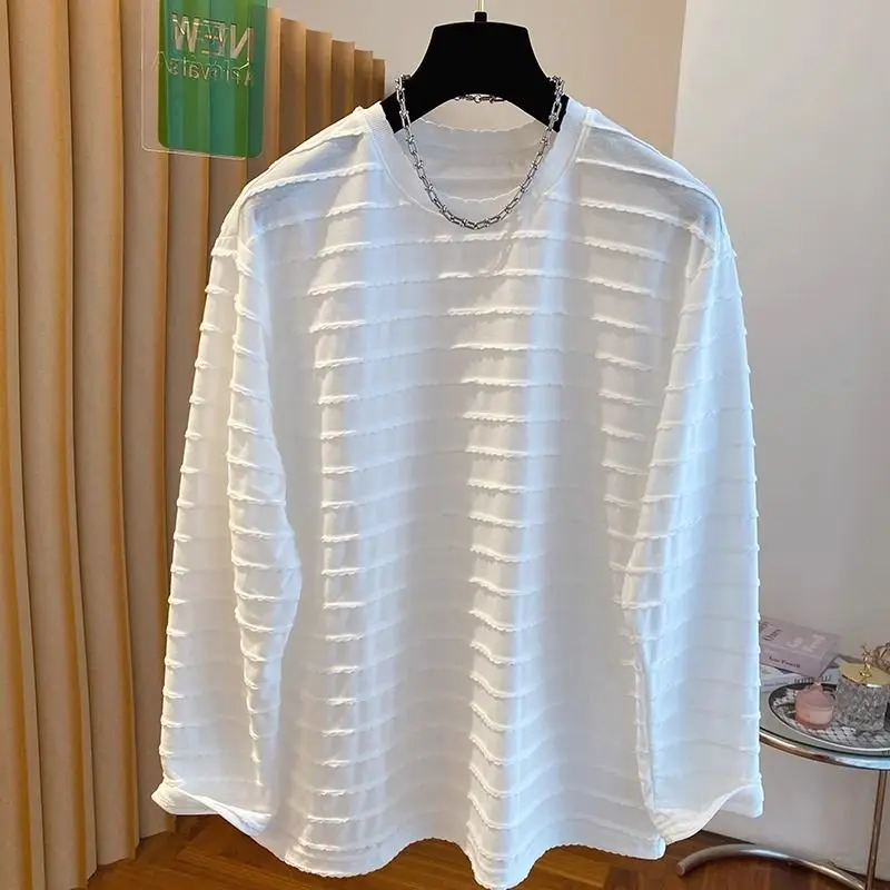 Sorona Collar+original Fabric Extra Large Size 240 Pounds Design Sense Wave Stripe T-shirt for Women